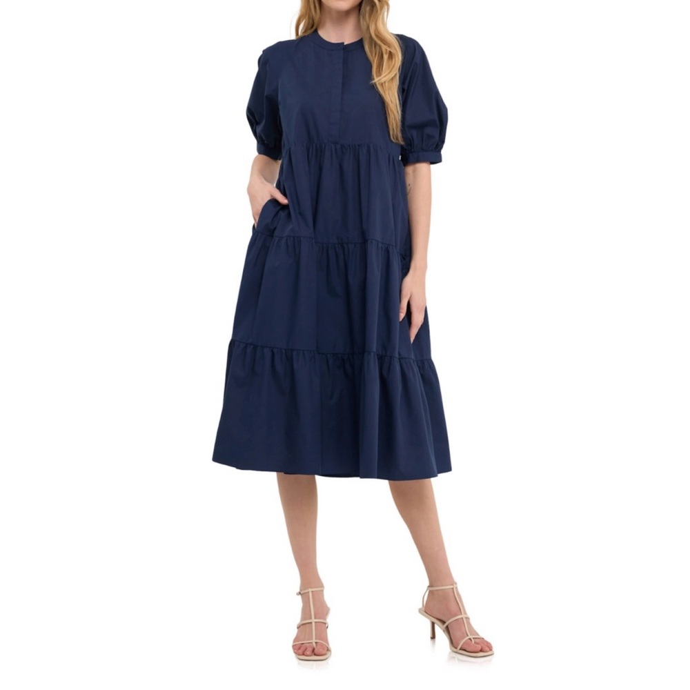 English factory short puff sleeved midi dress